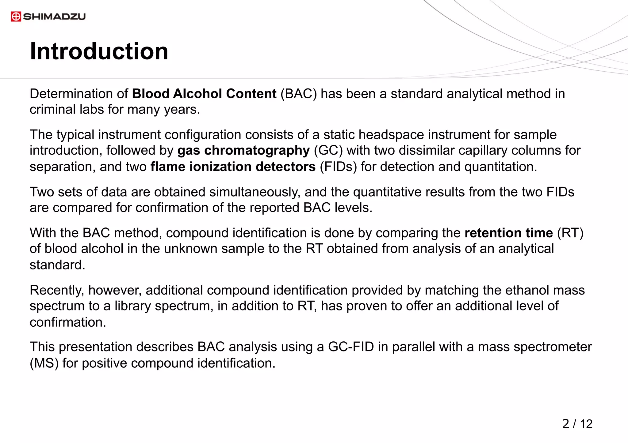 Alcohol Analysis Analysis of Blood Alcohol by Headspace with GC/MS and FID Detection | PDF