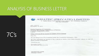ANALYSIS OF BUSINESS LETTER
7C’s
 