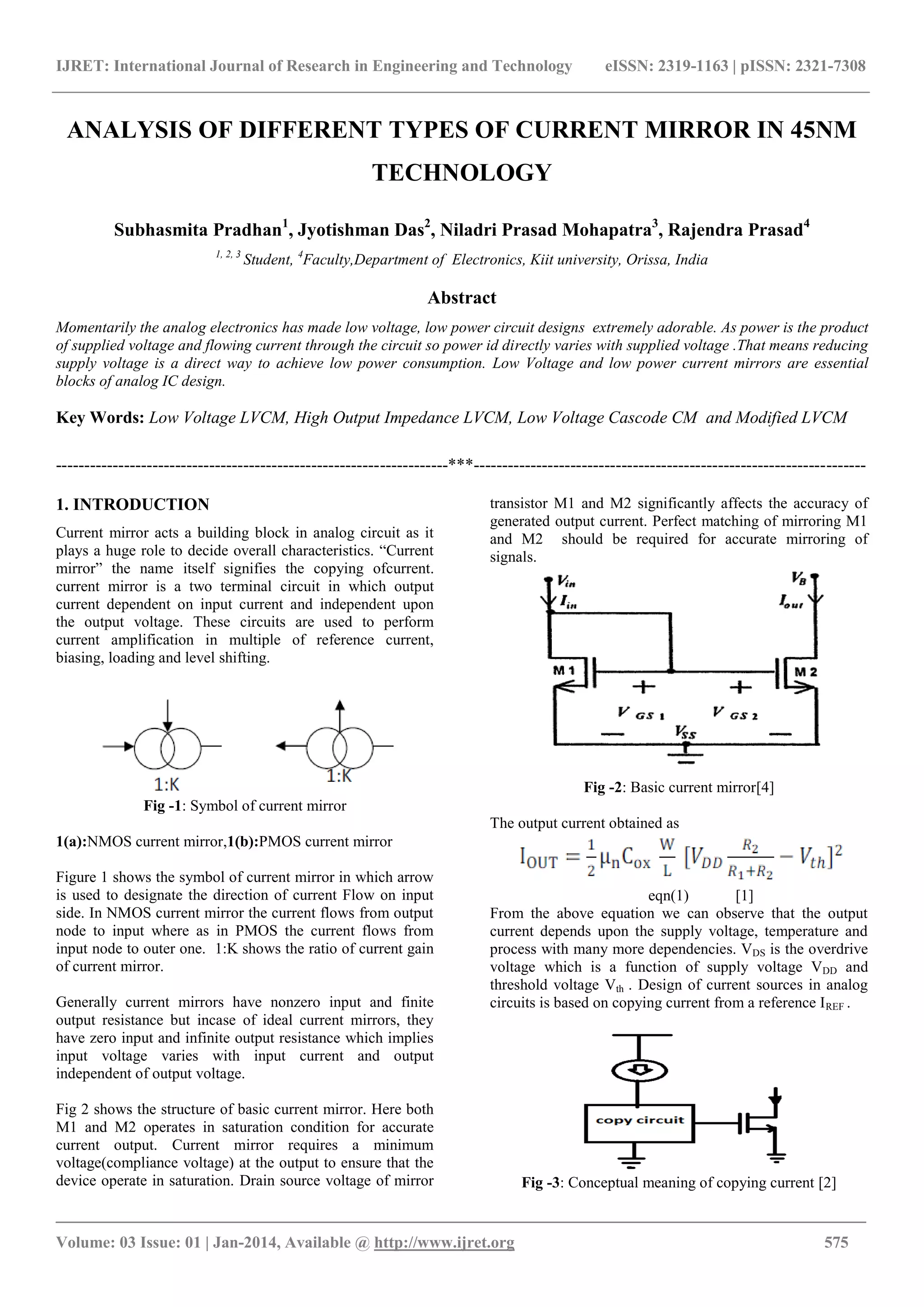 Analysis of different types of current mirror in 45 nm technology PDF