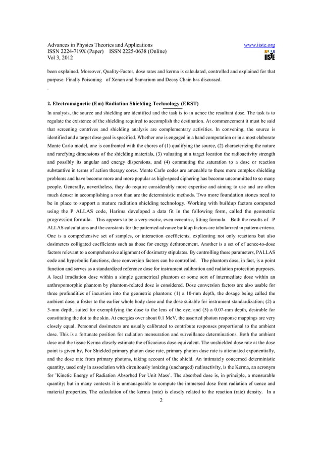 Analysis of (em) radiation shielding and decay chain