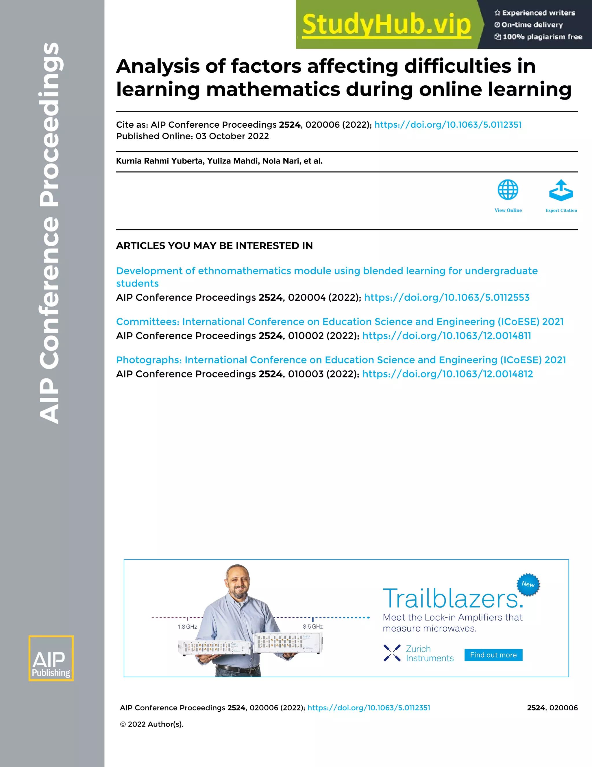 Analysis Of Factors Affecting Difficulties In Learning Mathematics ...