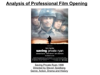 Saving Private Ryan 1998
Directed by Steven Spielberg
Genre; Action, Drama and History
Analysis of Professional Film Opening
 