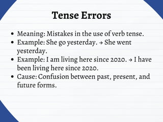 Tense Errors Examples Comprehensive Analysis of Common Grammatical Errors in Language ...