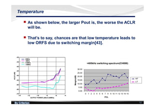 By Criterion 52
Temperature
nn As shown below, the larger Pout is, the worse the ACLR
will be.
nn That’s to say, chances are that low temperature leads to
low ORFS due to switching margin[43].
 
