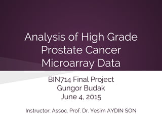 Analysis of High Grade
Prostate Cancer
Microarray Data
BIN714 Final Project
Gungor Budak
June 4, 2015
Instructor: Assoc. Prof. Dr. Yesim AYDIN SON
 
