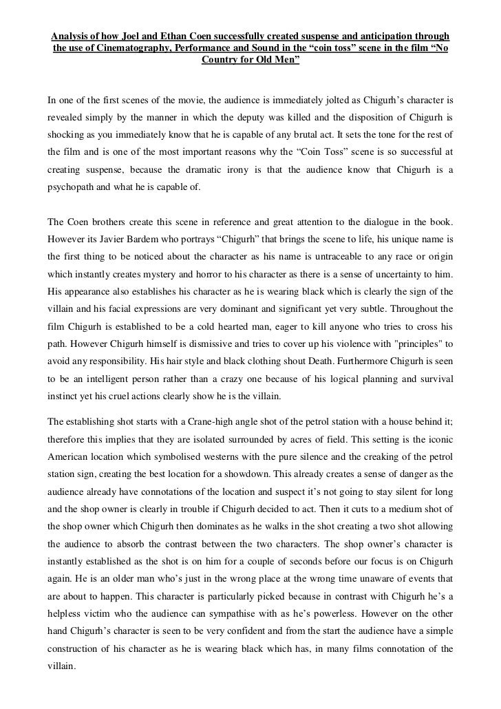 Frankenstein Essay Thesis No Country For Old Men Analysis Of How Joel And Ethan Coen Successfully Created Suspense And Anticipation Through The Use Of Business Plan Services also Personal Essay Examples High School No Country For Old Men Essay On Science And Religion