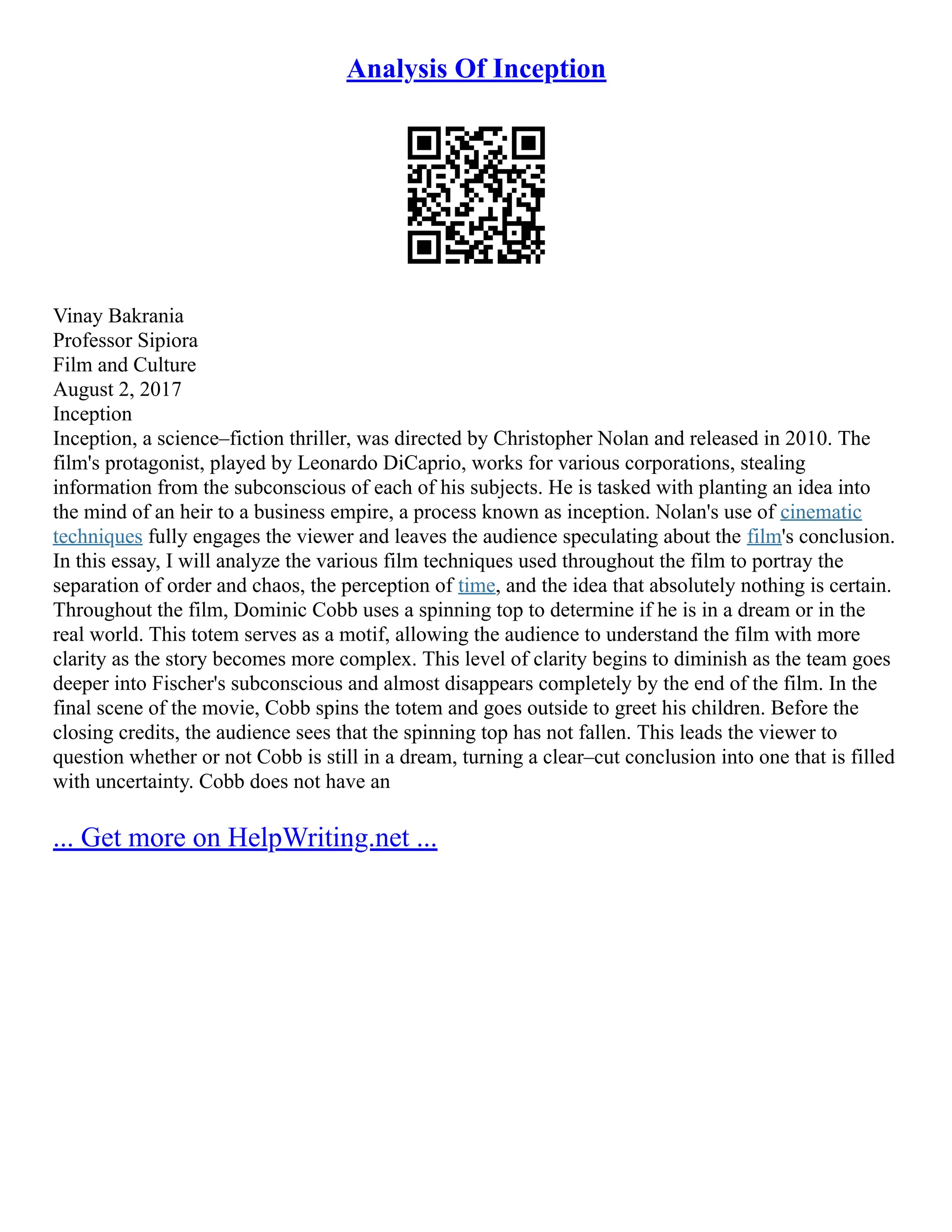 Analysis Of Inception | PDF