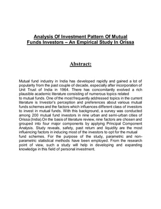 Analysis of investment pattern of mutual 1 | PDF