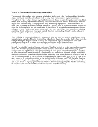 Analysis of kate nash foundations and rihanna rude boy DOCX
