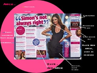 Article.. Main image, anchors  the article Quote , from  article Recognisable logo Quote from  article, used as headline Competition Image anchors text .. Bright colours, still used  .. .. Flashy  background Keeps readers entertained, .. 