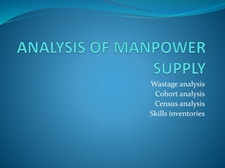 Wastage analysis
Cohort analysis
Census analysis
Skills inventories
 