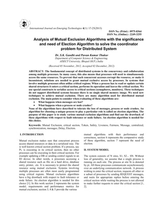 Analysis of mutual exclusion algorithms with the significance and need ...