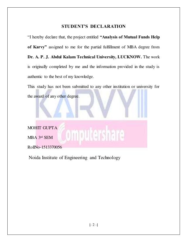 Finance project help on mutual funds