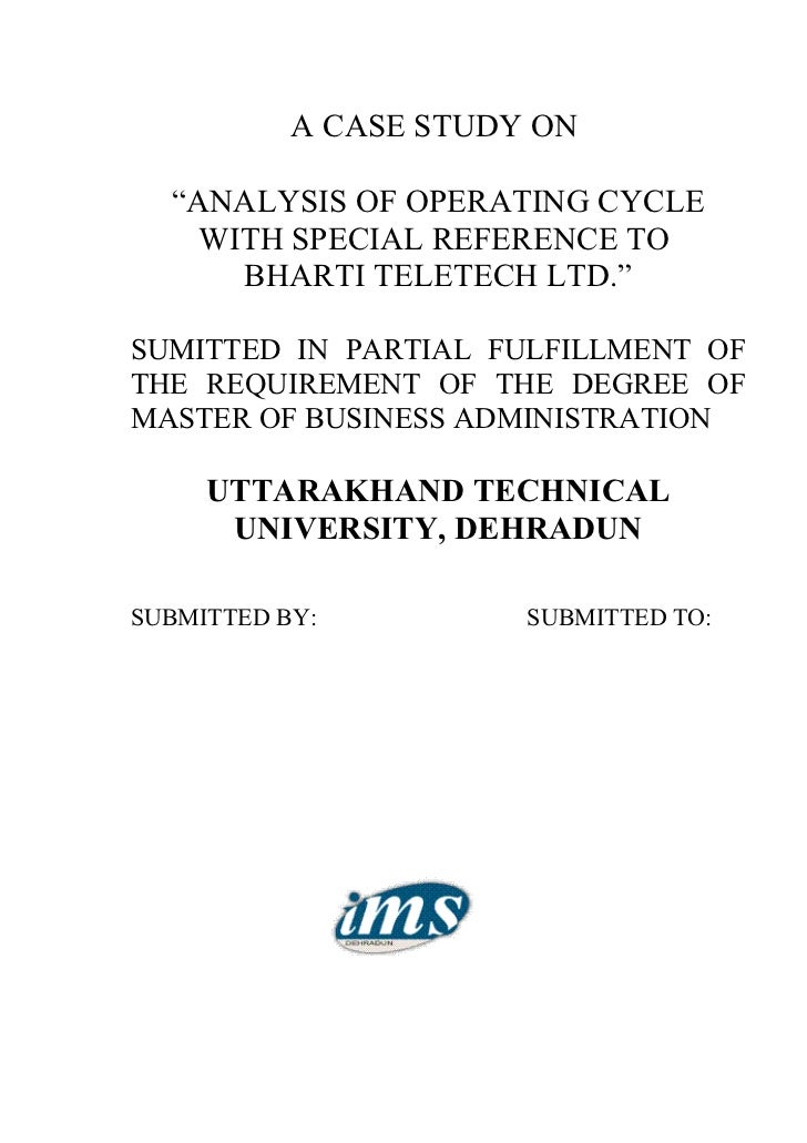 Analysis Of Operating Cycle With Special Reference To Bharti