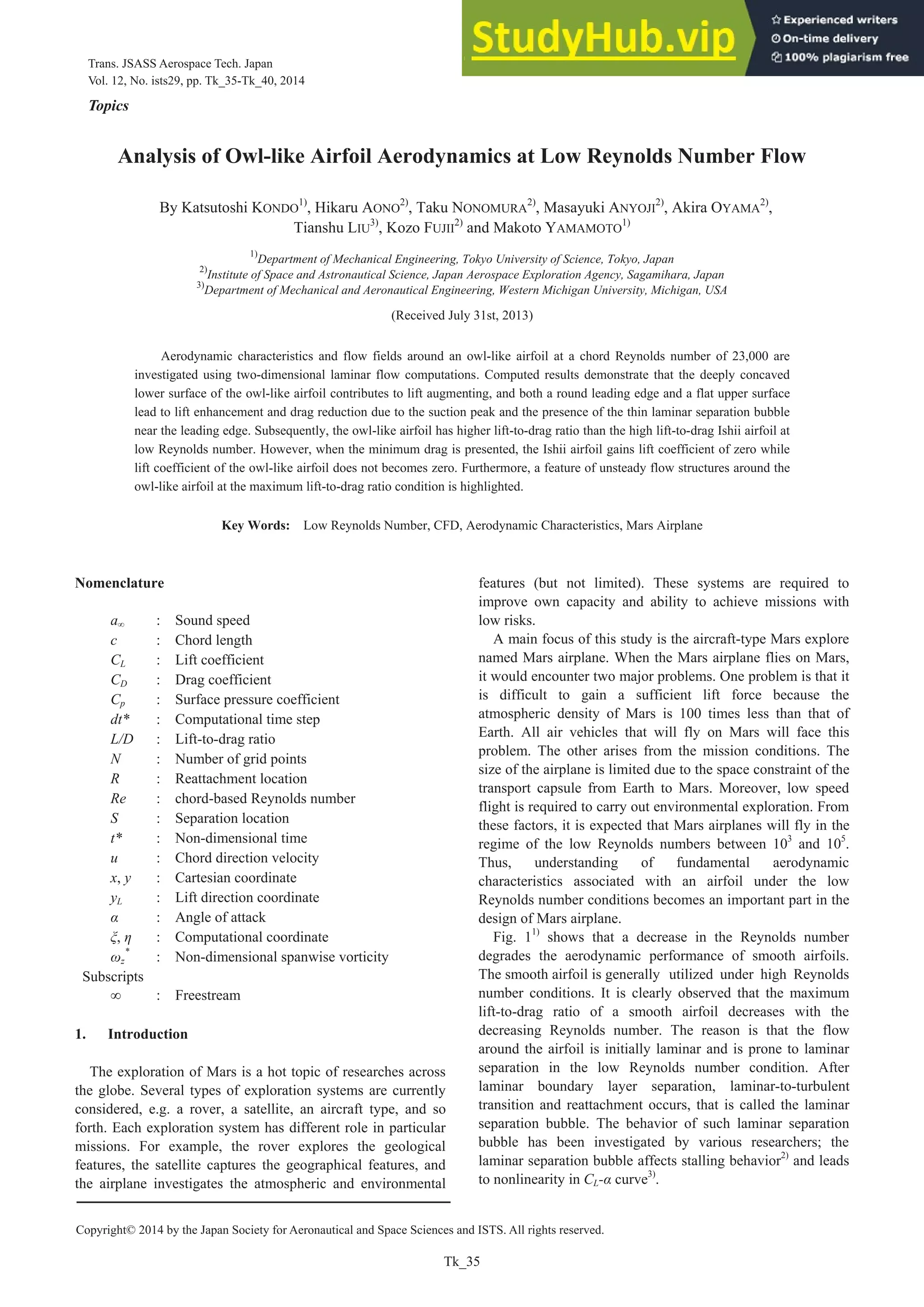 Analysis Of Owl-Like Airfoil Aerodynamics At Low Reynolds Number Flow | PDF
