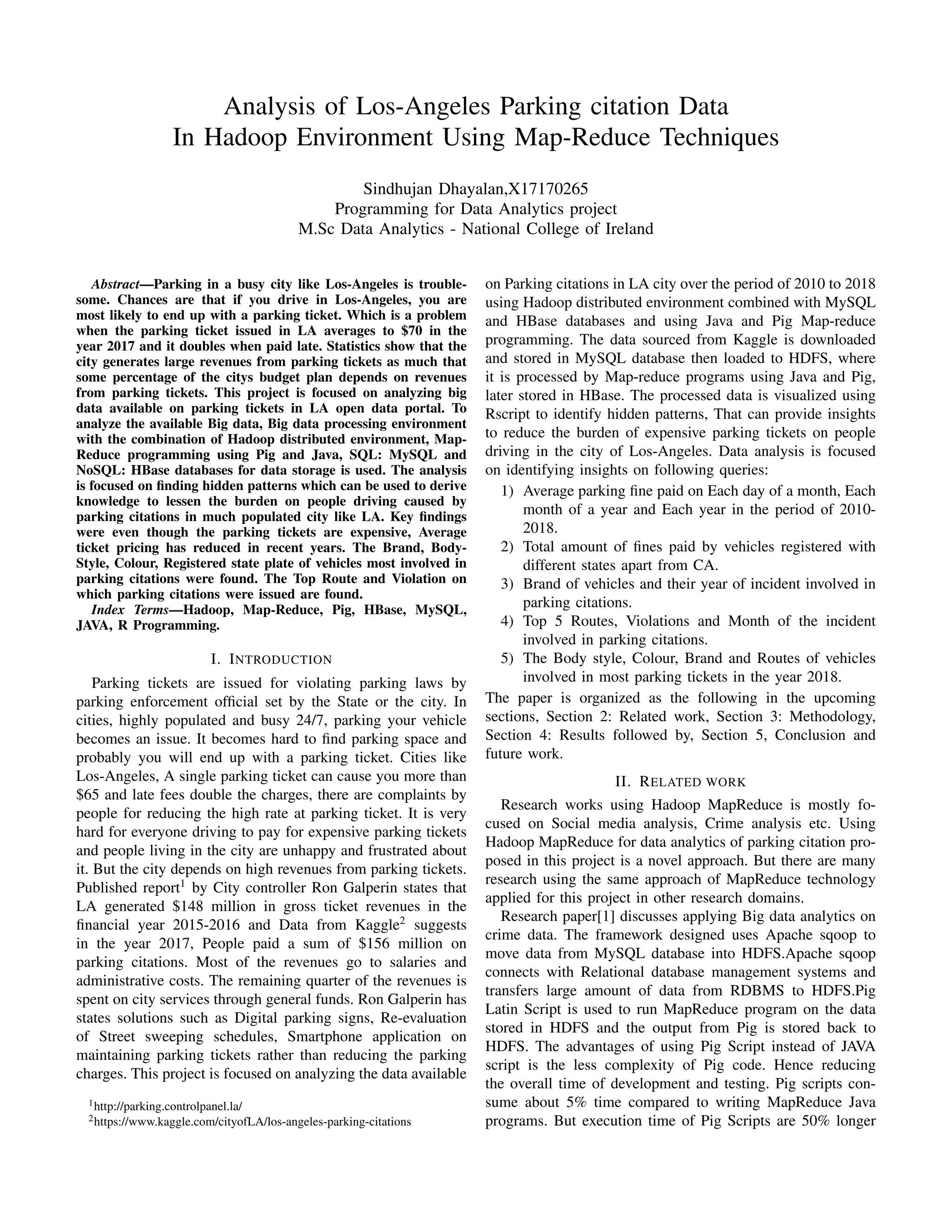 Analysis of parking citations mapreduce techniques | PDF
