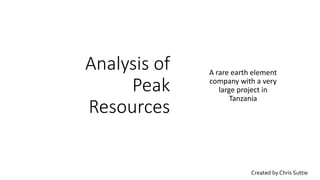 Analysis of
Peak
Resources
A rare earth element
company with a very
large project in
Tanzania
Created by Chris Suttie
 