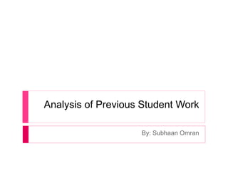 Analysis of Previous Student Work
By: Subhaan Omran
 