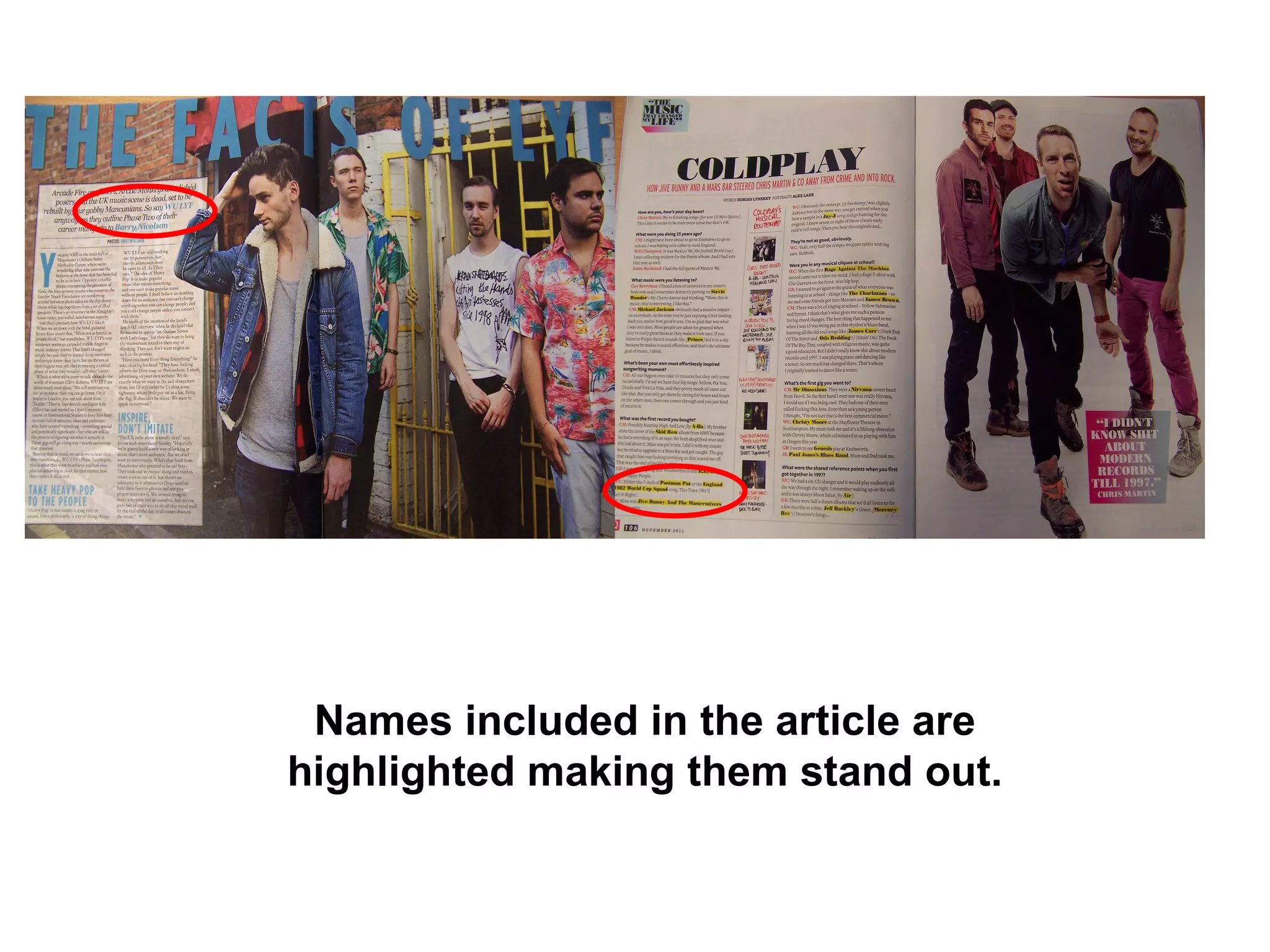 Names included in the article are highlighted making them stand out. 