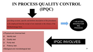 ANALYSIS OF RAW MATERIALS, FINISHED PRODUCTS, PACKAGING MATERIALS, IPQC ...