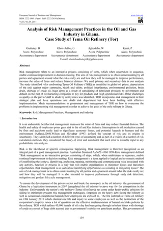 Analysis of risk management practices in the oil and gas industry in ...