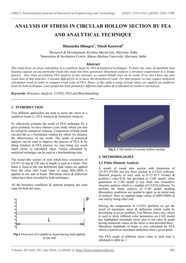 Analysis of stress in circular hollow section by fea and analytical ...