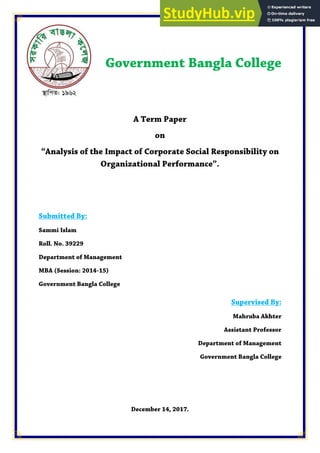 Analysis Of The Impact Of Corporate Social Responsibility On ...