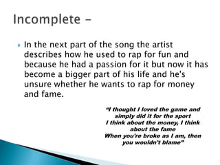 Analysis of the lyrics - incomplete | PPTX