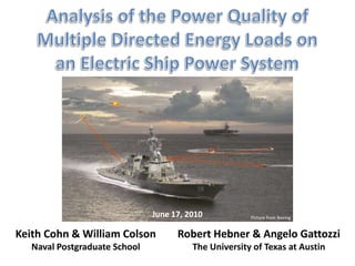 Analysis of the Power Quality of Multiple Directed Energy Loads on an Electric Ship Power System June 17, 2010 Picture from Boeing 