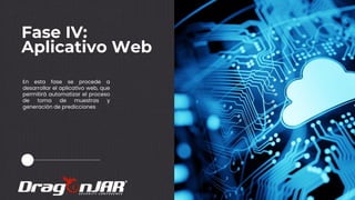 62
Fase IV:
Aplicativo Web
En esta fase se procede a
desarrollar el aplicativo web, que
permitirá automatizar el proceso
de toma de muestras y
generación de predicciones
 
