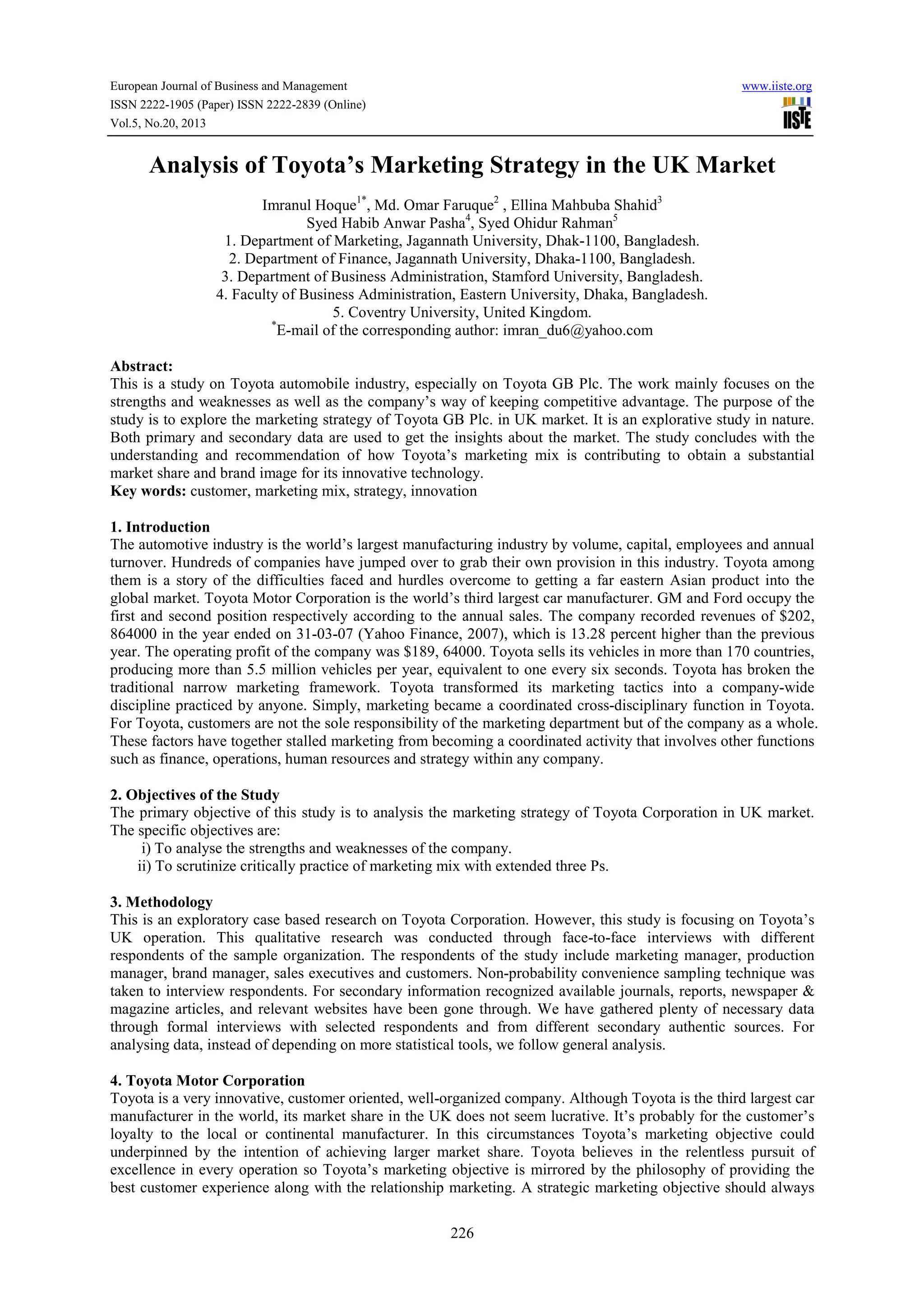 Analysis of toyota’s marketing strategy in the uk market | PDF