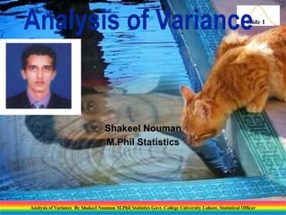 Slide 1
Shakeel Nouman
M.Phil Statistics
Analysis of Variance
Analysis of Variance By Shakeel Nouman M.Phil Statistics Govt. College University Lahore, Statistical Officer
 
