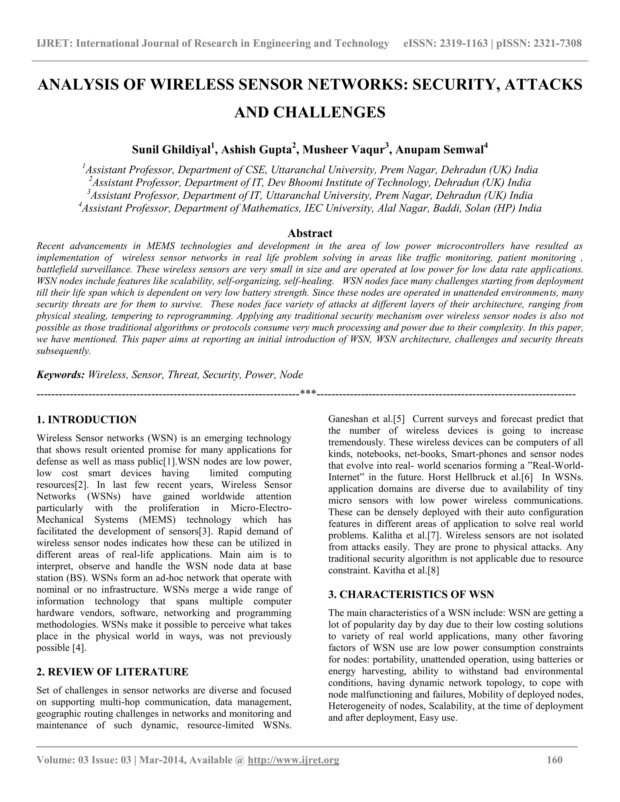Analysis of wireless sensor networks | PDF
