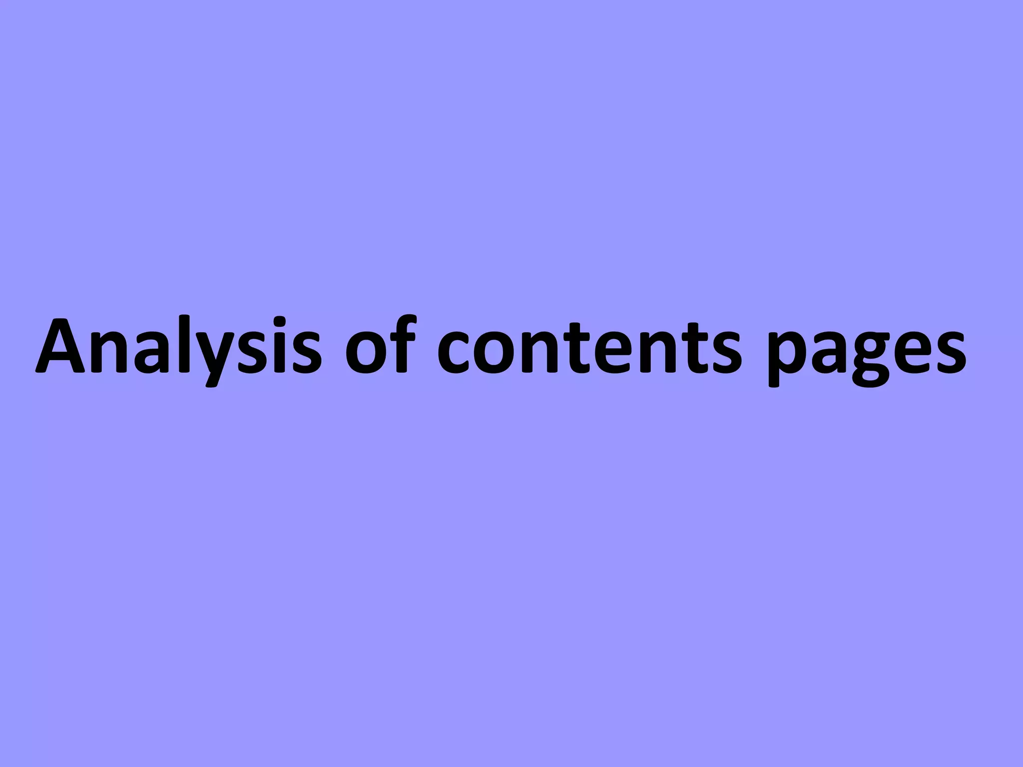 Analysis of contents pages 