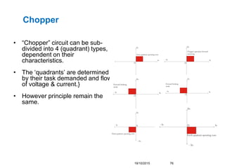 Chopper
• “Chopper” circuit can be sub-
divided into 4 (quadrant) types,
dependent on their
characteristics.
• The ‘quadra...