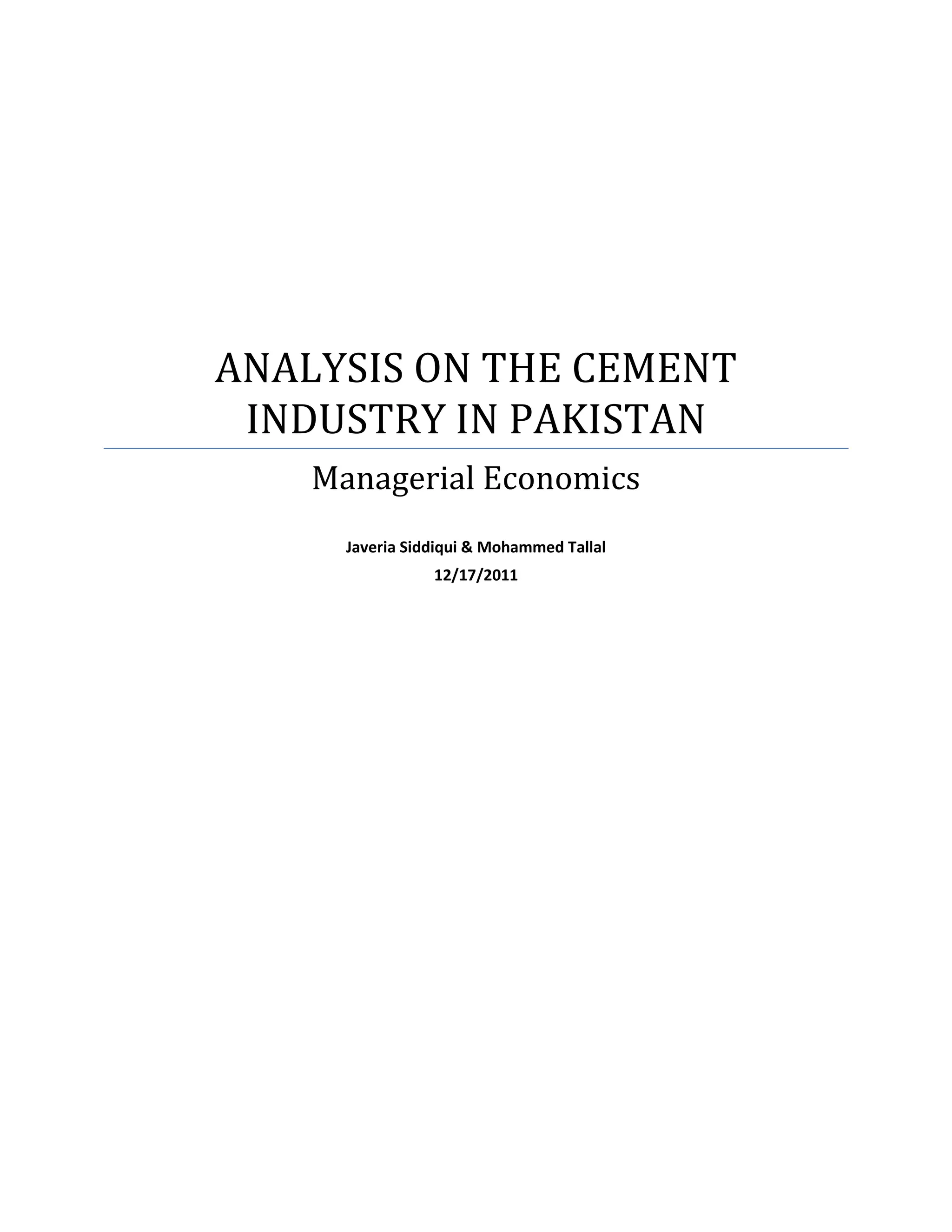 Analysis on the cement industry in pakistan | DOCX