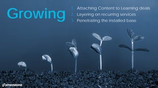 210
Growing
1. Attaching Content to Learning deals
2. Layering on recurring services
3. Penetrating the installed base
 