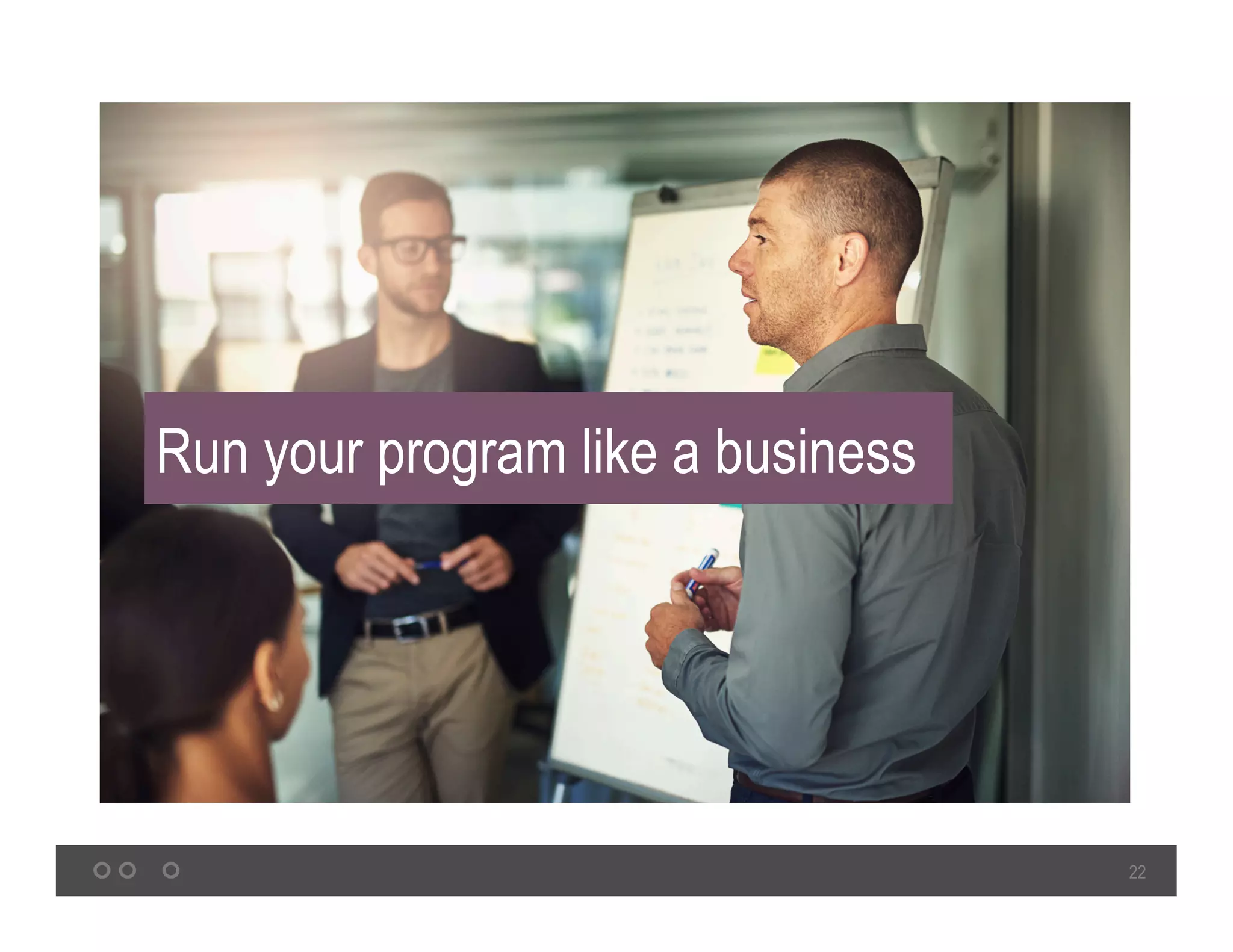 22
Run your program like a business
 