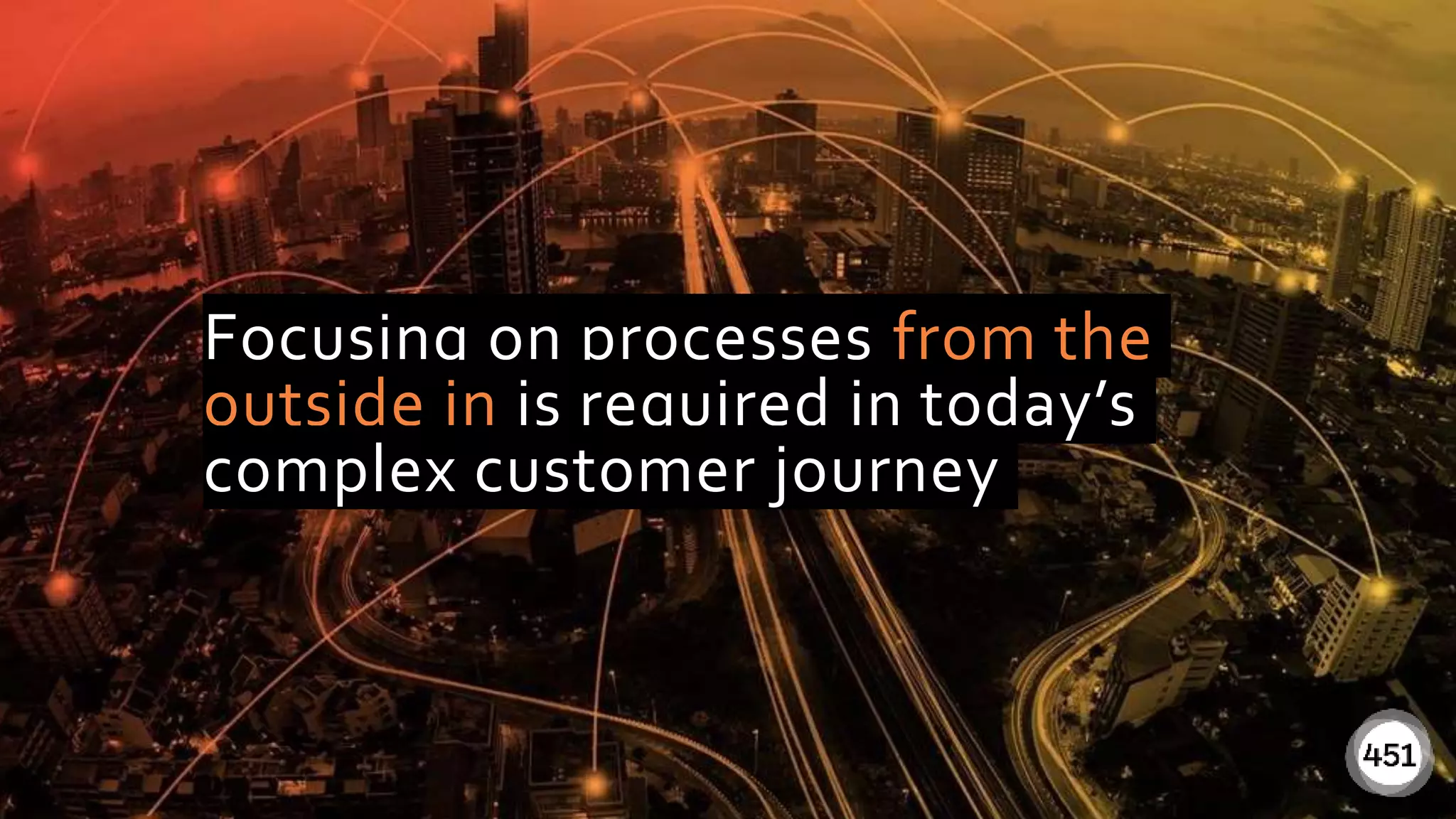 451RESEARCH.COM
©2018 451 Research. All Rights Reserved.
451RESEARCH.COM
©2018 451 Research. All Rights Reserved.
Focusing on processes from the
outside in is required in today’s
complex customer journey
 