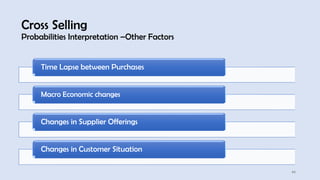 44
Cross Selling
Probabilities Interpretation –Other Factors
Time Lapse between Purchases
Macro Economic changes
Changes in Supplier Offerings
Changes in Customer Situation
 