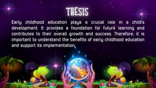 Early childhood education plays a crucial role in a child’s
development. It provides a foundation for future learning and
contributes to their overall growth and success. Therefore, it is
important to understand the benefits of early childhood education
and support its implementation.