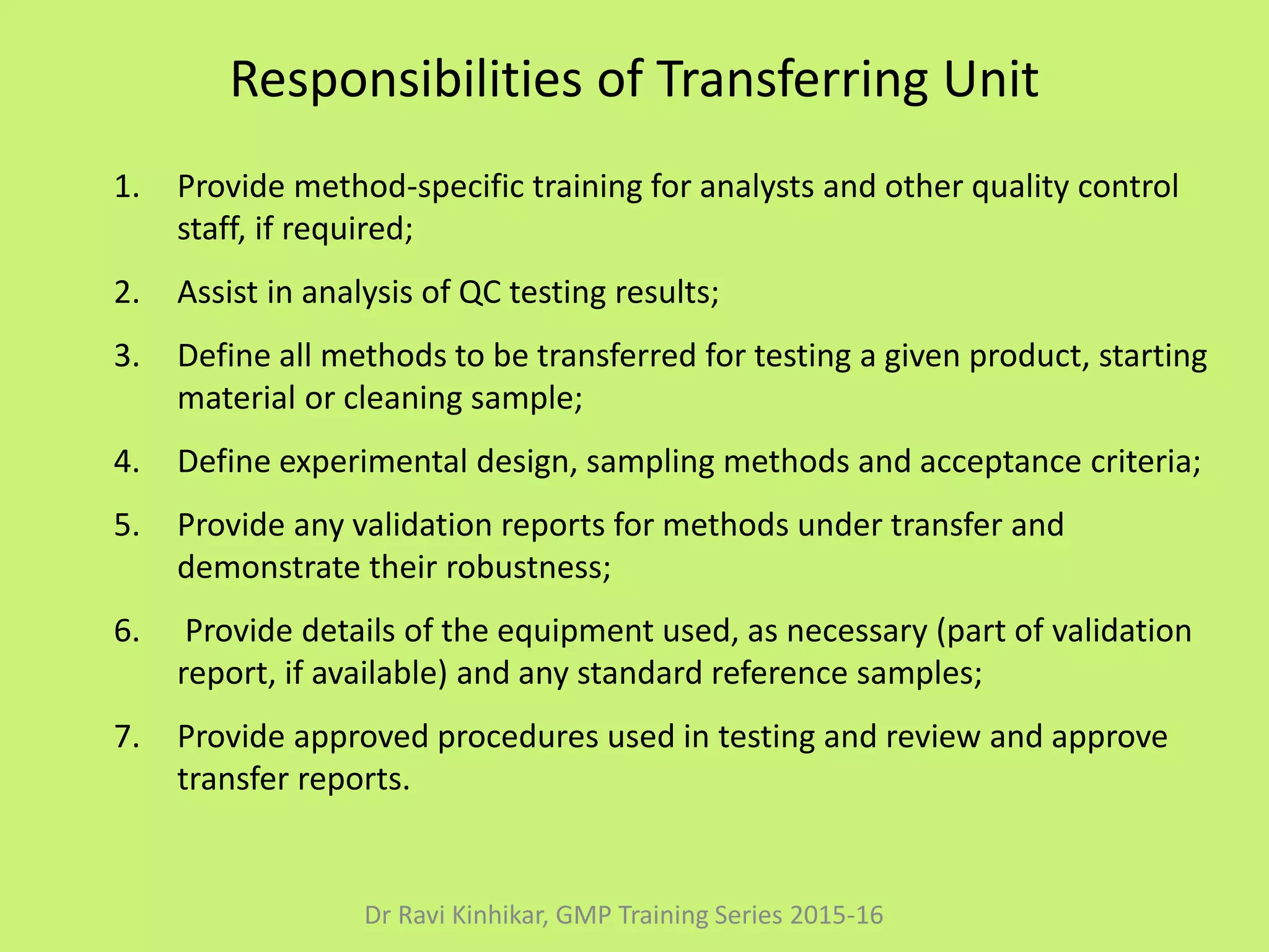 Analytical method transfer (module 01) | PPTX