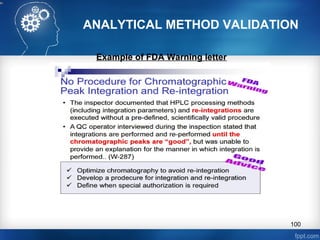 ANALYTICAL METHOD VALIDATION
Example of FDA Warning letter
100
 