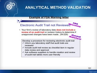 ANALYTICAL METHOD VALIDATION
Example of FDA Warning letter
101
 