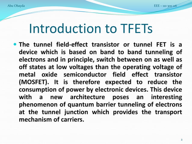Analytical Modeling of Tunneling Field Effect Transistor (TFET) | PDF ...