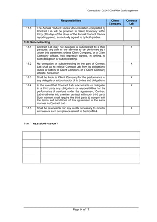 Lablogic Contract Example Analytical Quality Agreement Template | PDF