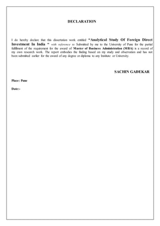 Analytical study of foreign direct investment in india | DOCX