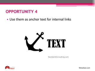 OPPORTUNITY 4
MetaKave.com
• Use them as anchor text for internal links
 