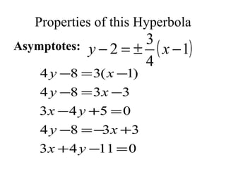 Properties of this Hyperbola Asymptotes: 