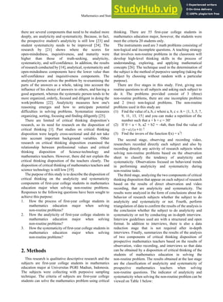 Analyticity And Systematicity Students Of Mathematics Education On ...